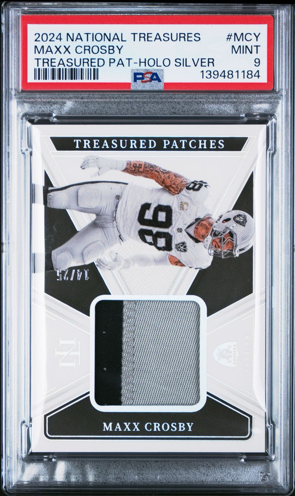 2024 Panini National Treasures Patch-Holo Silver Maxx Crosby /25 PSA MINT 9
