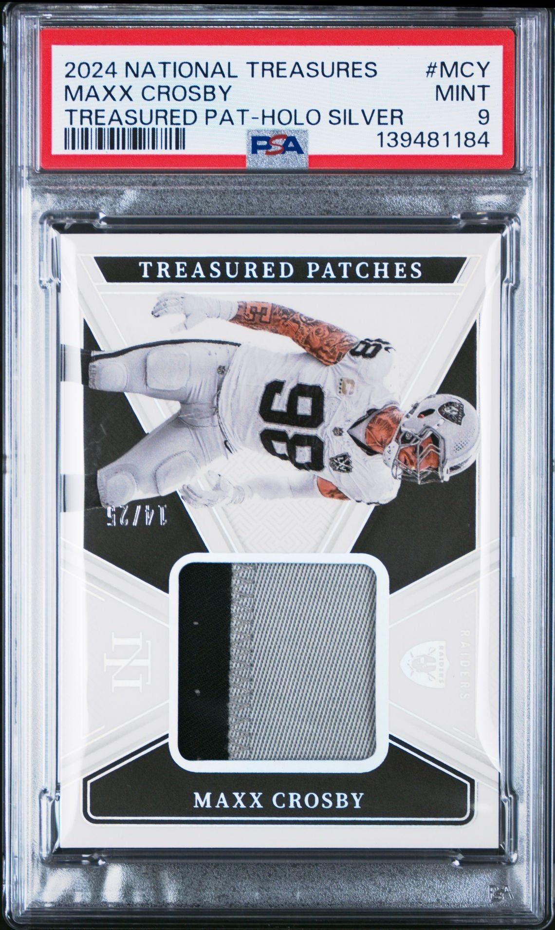 2024 Panini National Treasures Patch-Holo Silver Maxx Crosby /25 PSA MINT 9
