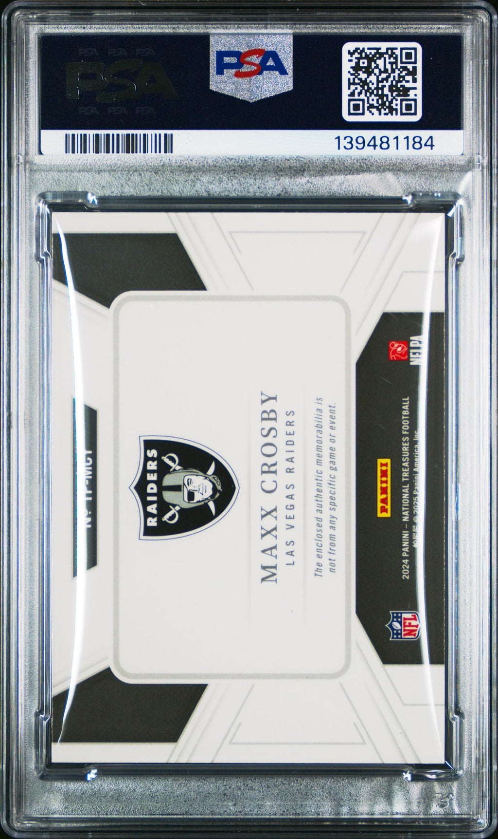 2024 Panini National Treasures Patch-Holo Silver Maxx Crosby /25 PSA MINT 9