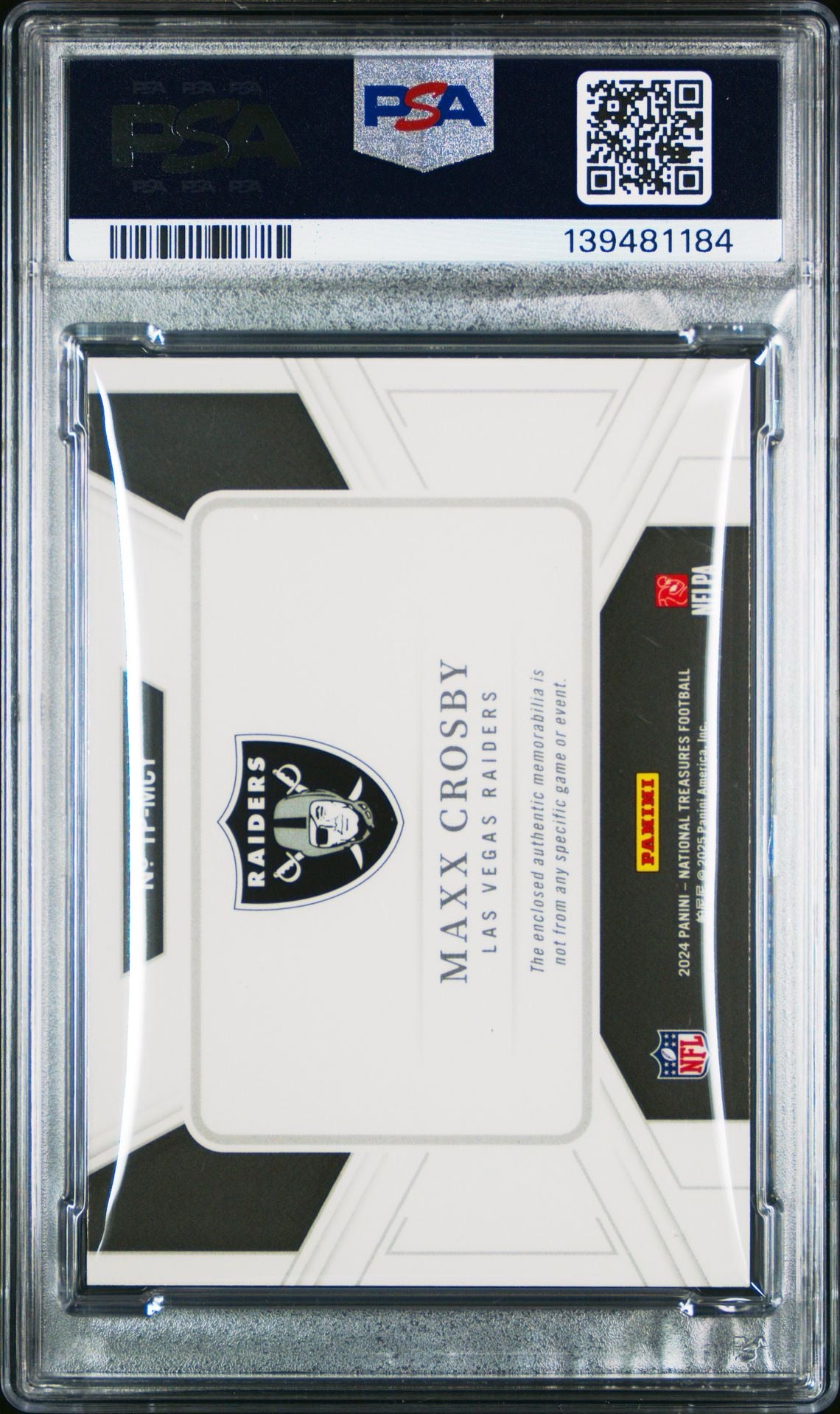 2024 Panini National Treasures Patch-Holo Silver Maxx Crosby /25 PSA MINT 9