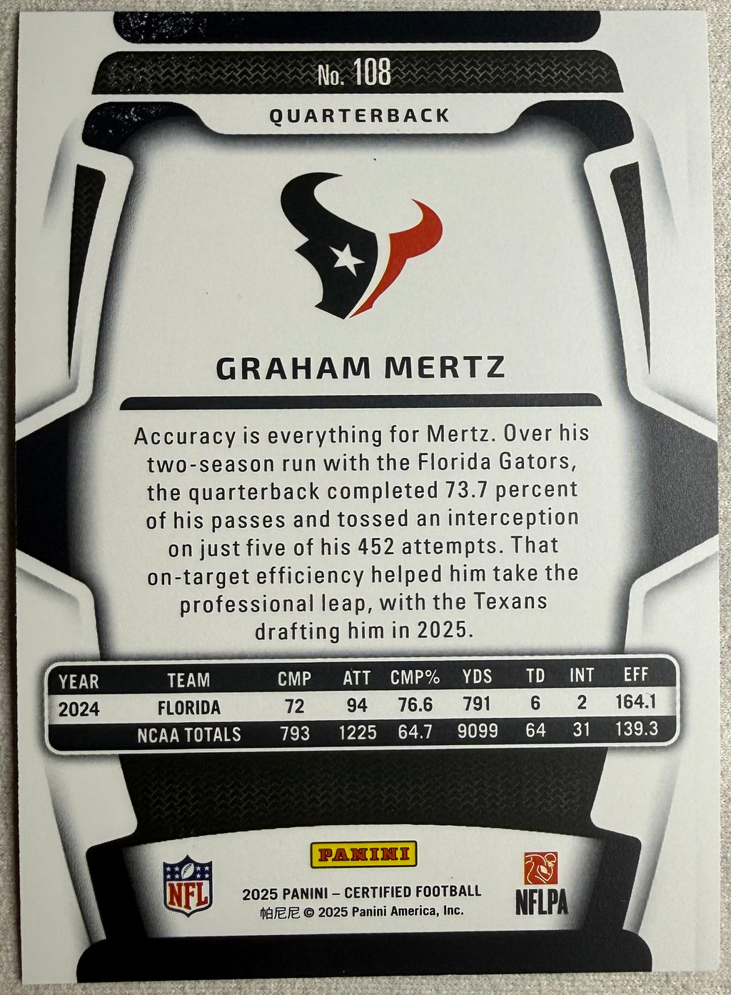 Graham Mertz 2025 Certified Rookie /399 #108