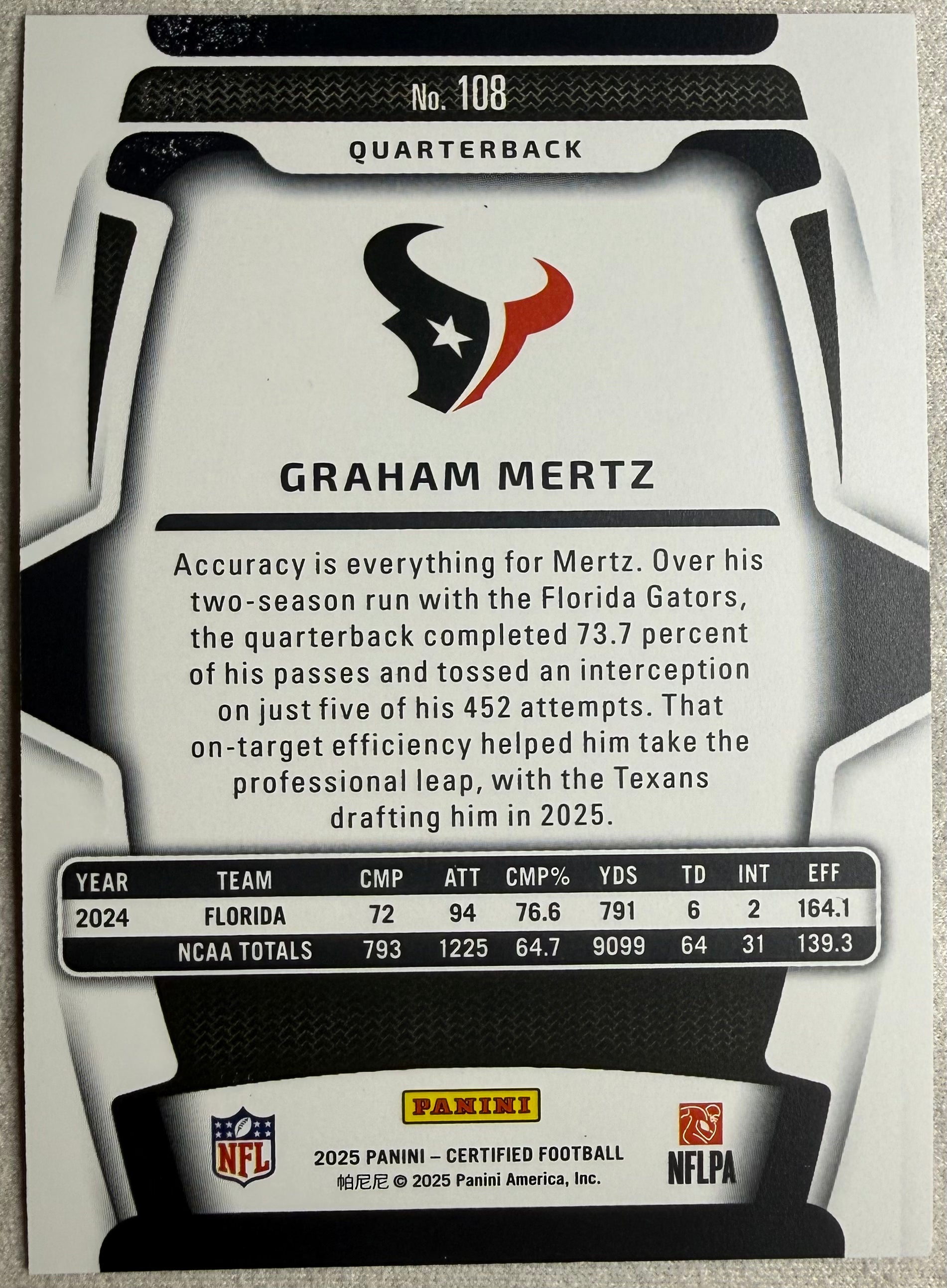 Graham Mertz 2025 Certified Rookie /399 #108
