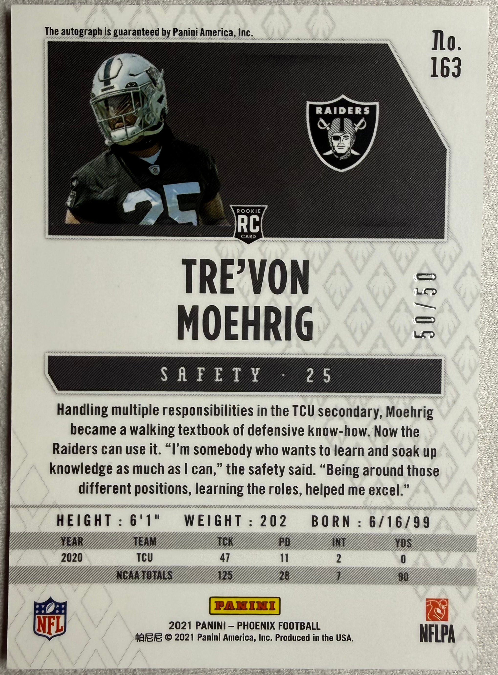 Tre'Von Moehrig 2021 Phoenix Rookie Auto /50 #163