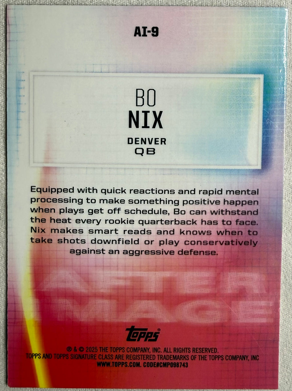 Bo Nix 2025 Topps Signature Class After Image Rookie /150 #AI-9