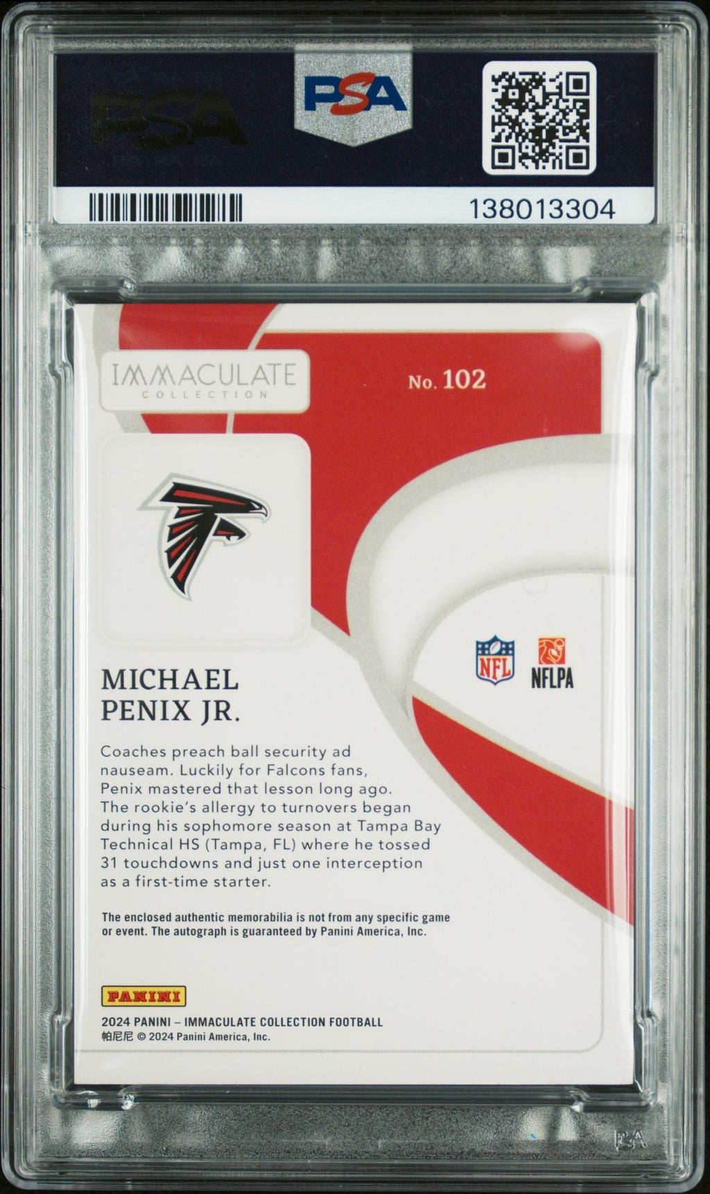 2024 Immaculate Patch Autograph /99 Michael Penix JR. #102 PSA MINT 9
