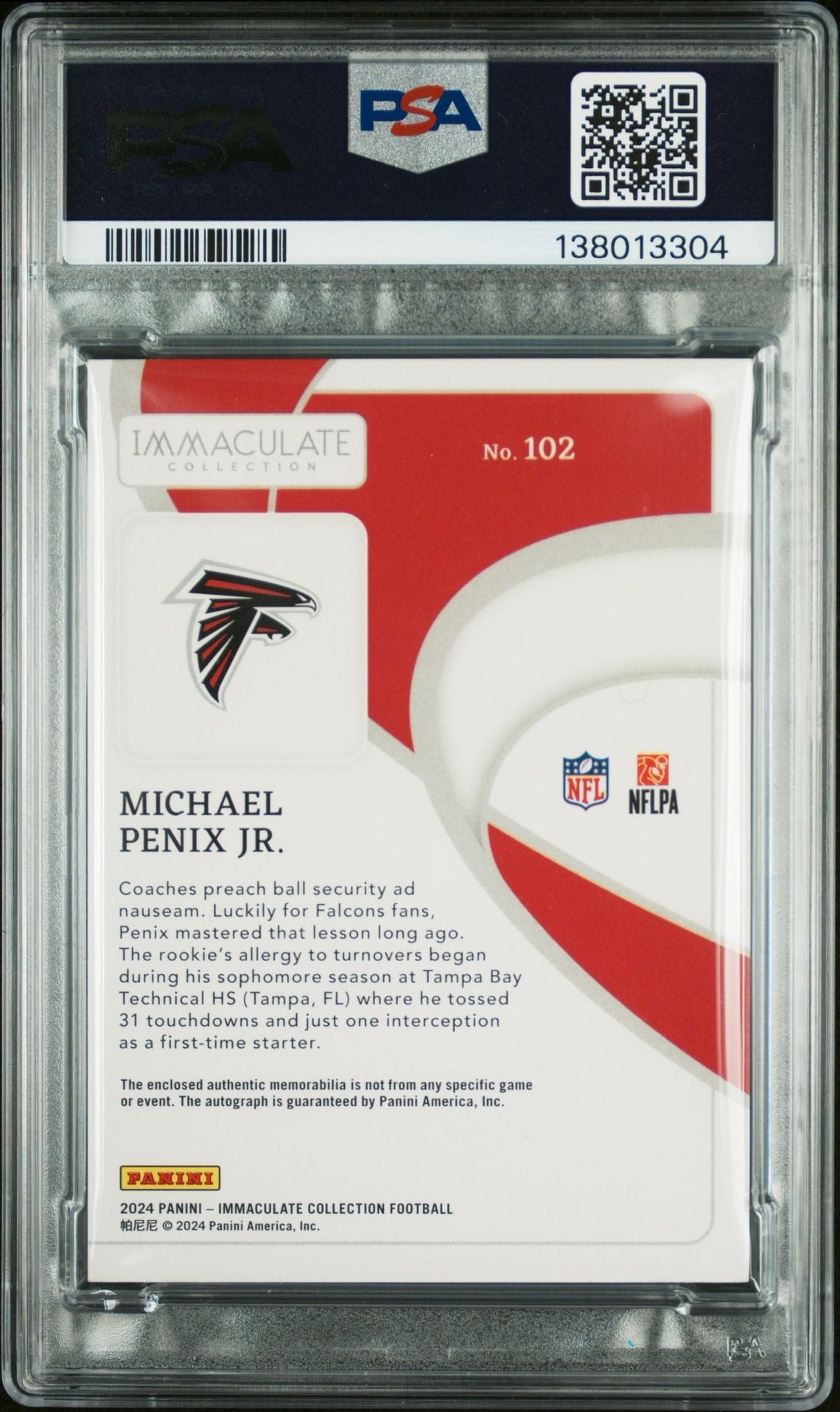 2024 Immaculate Patch Autograph /99 Michael Penix JR. #102 PSA MINT 9