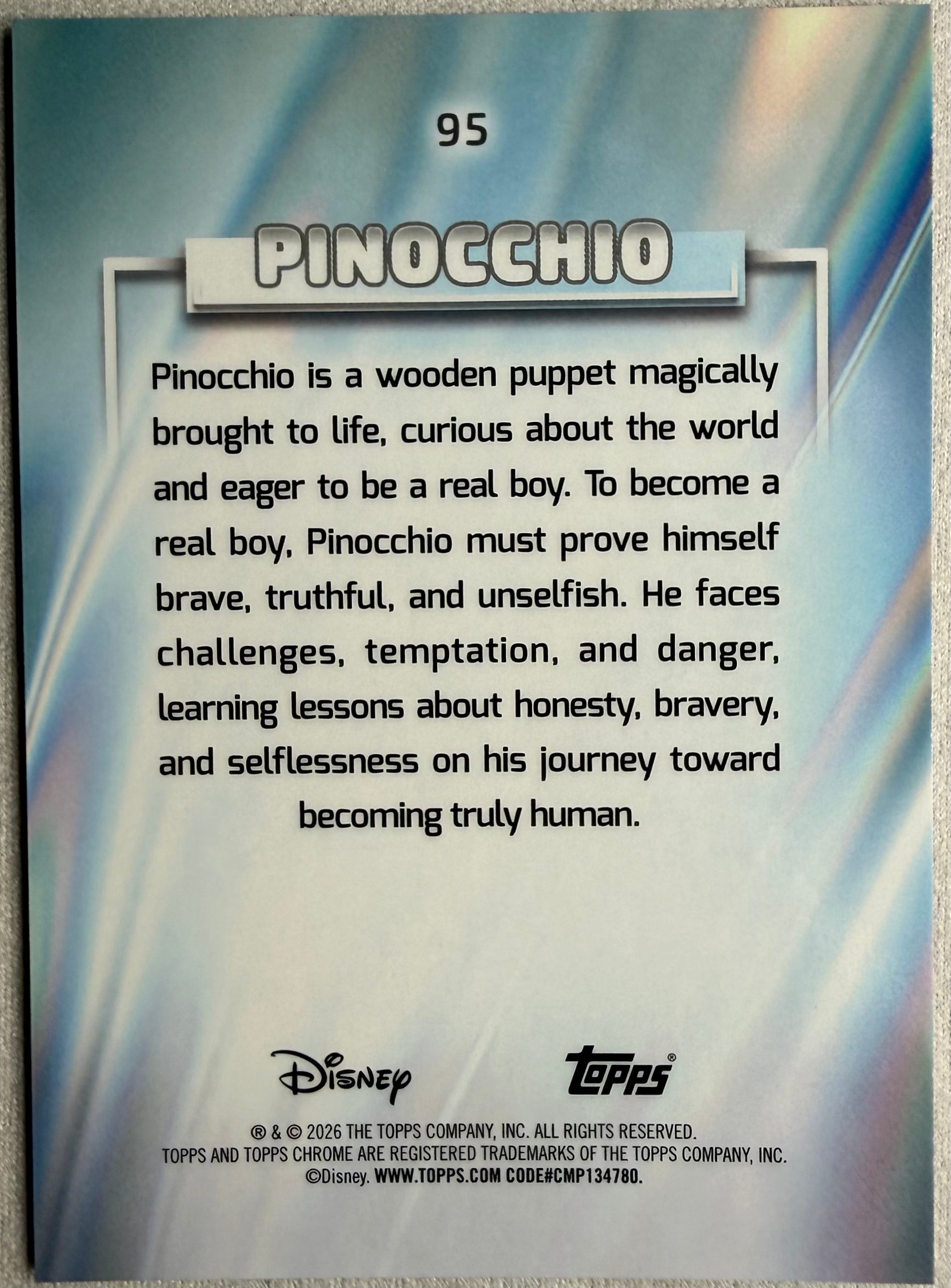 Pinocchio 2026 Topps Chrome Disney Pink Refractor /399 #95