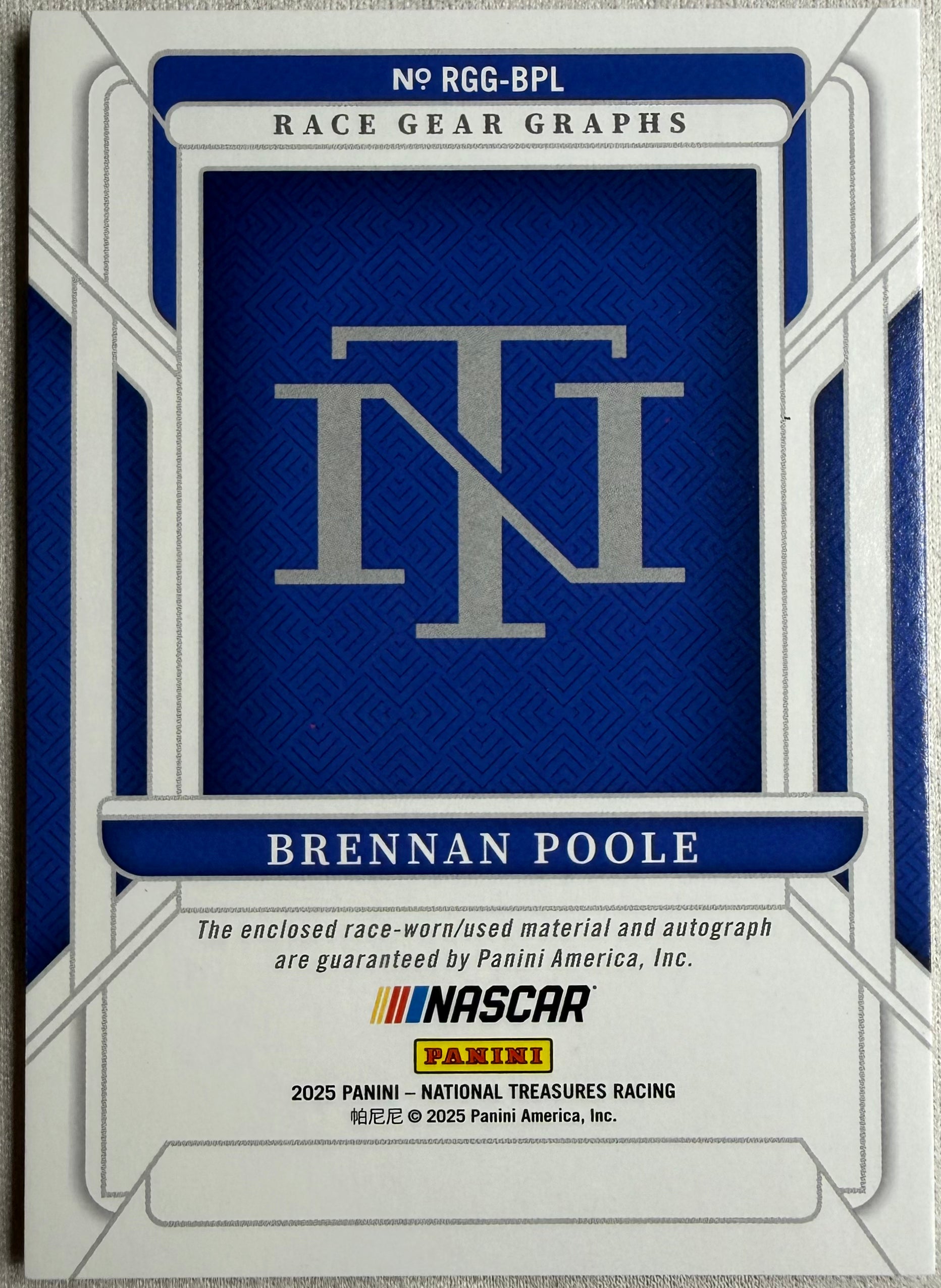 Brennan Poole 2025 National Treasures Racing Race Gear Graphs Patch Auto /75