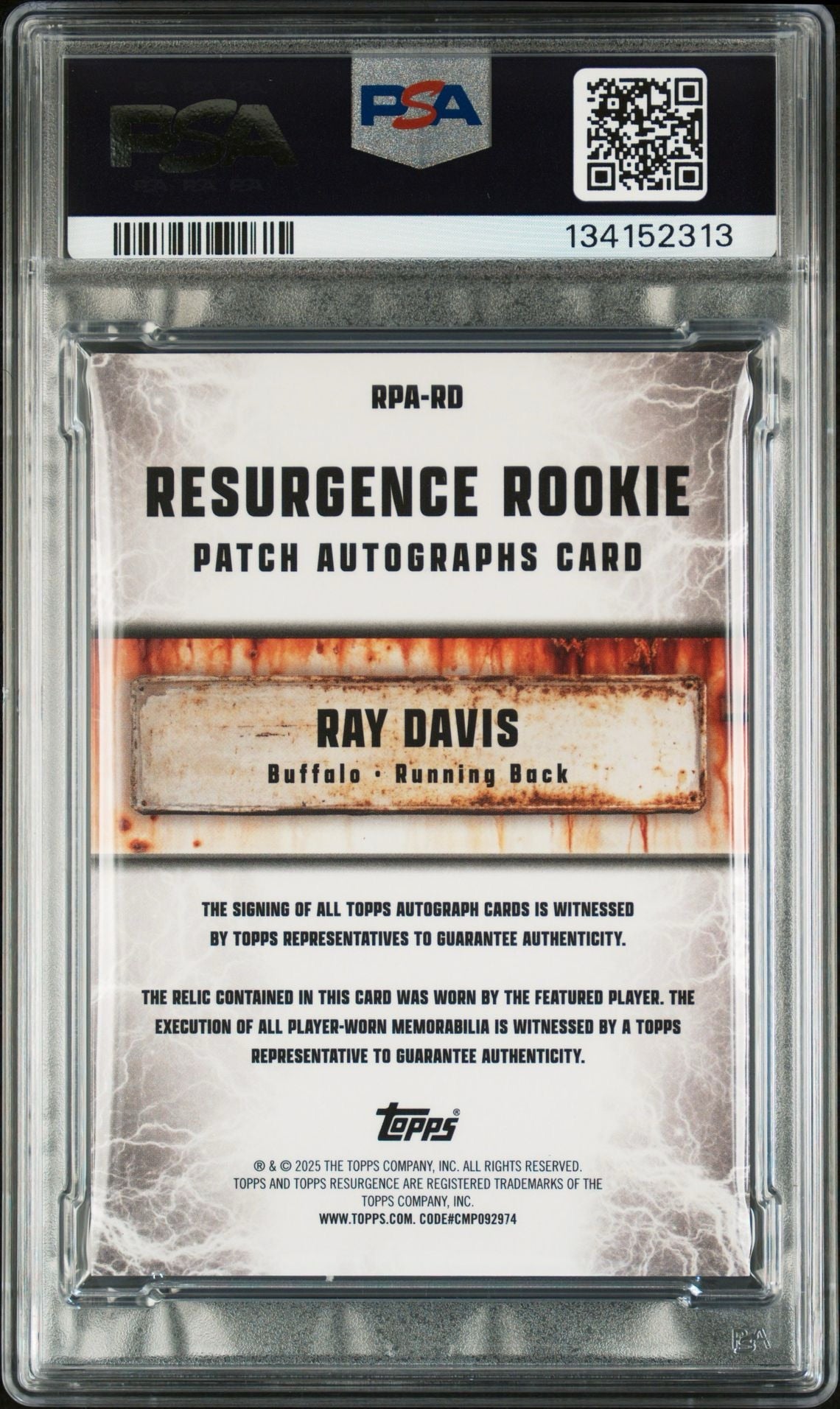 2024 Topps Resurgence RPA-GLD PWR SRG Ray Davis #RPA-RD PSA MINT 9