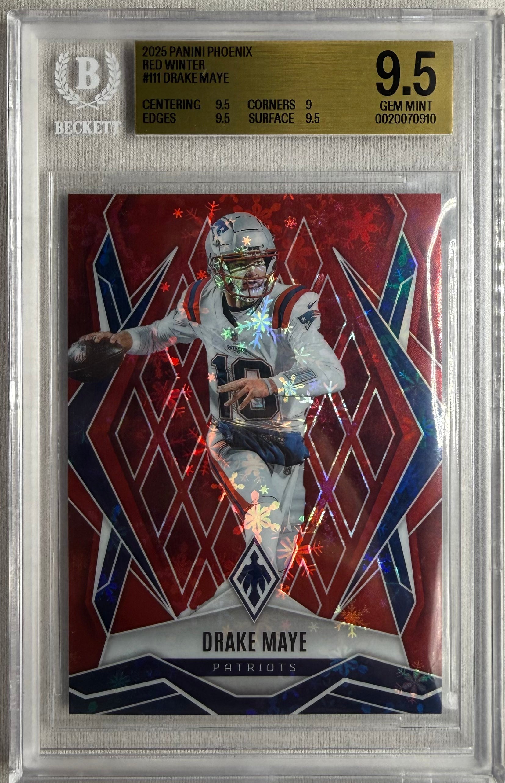 2025 Drake Maye Phoenix Red Winter /399 #111 BGS 9.5