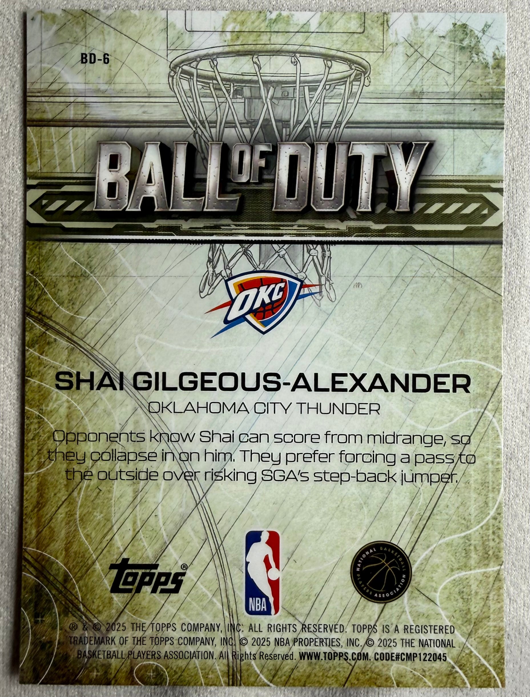 2025 Topps Chrome Ball of Duty Shai Gilgeous Alexander #BD-6