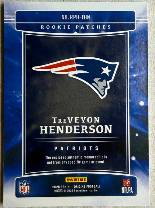 2025 Panini Origins Rookie Patches Treveyon Henderson /199 #RPH-THIN