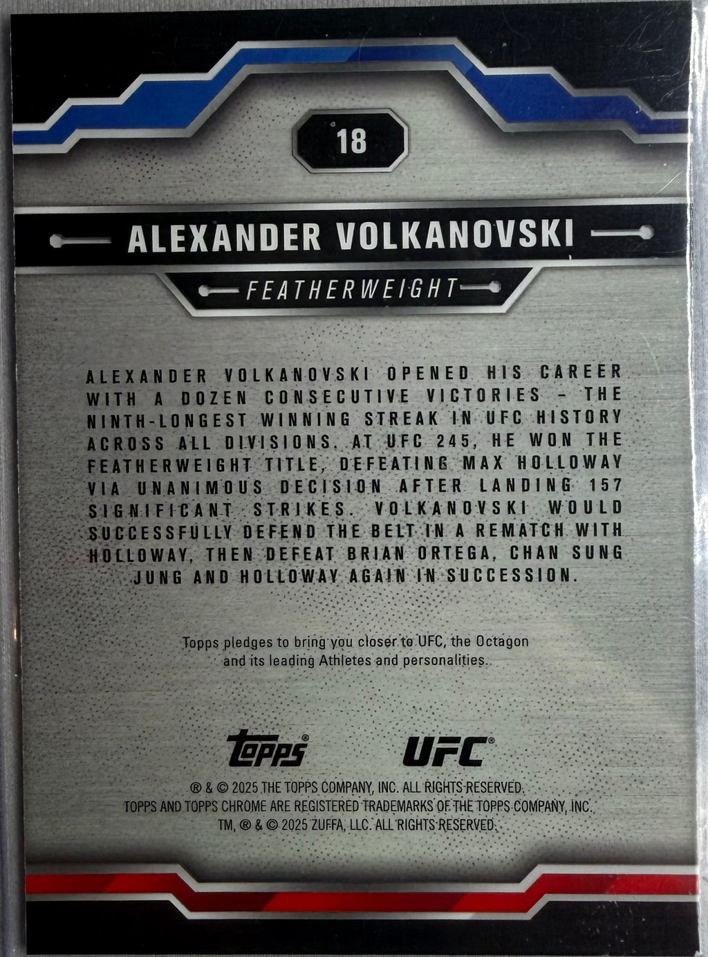 Alexander Volkanovski 2025 Topps Chrome UFC Purple Refractor #18