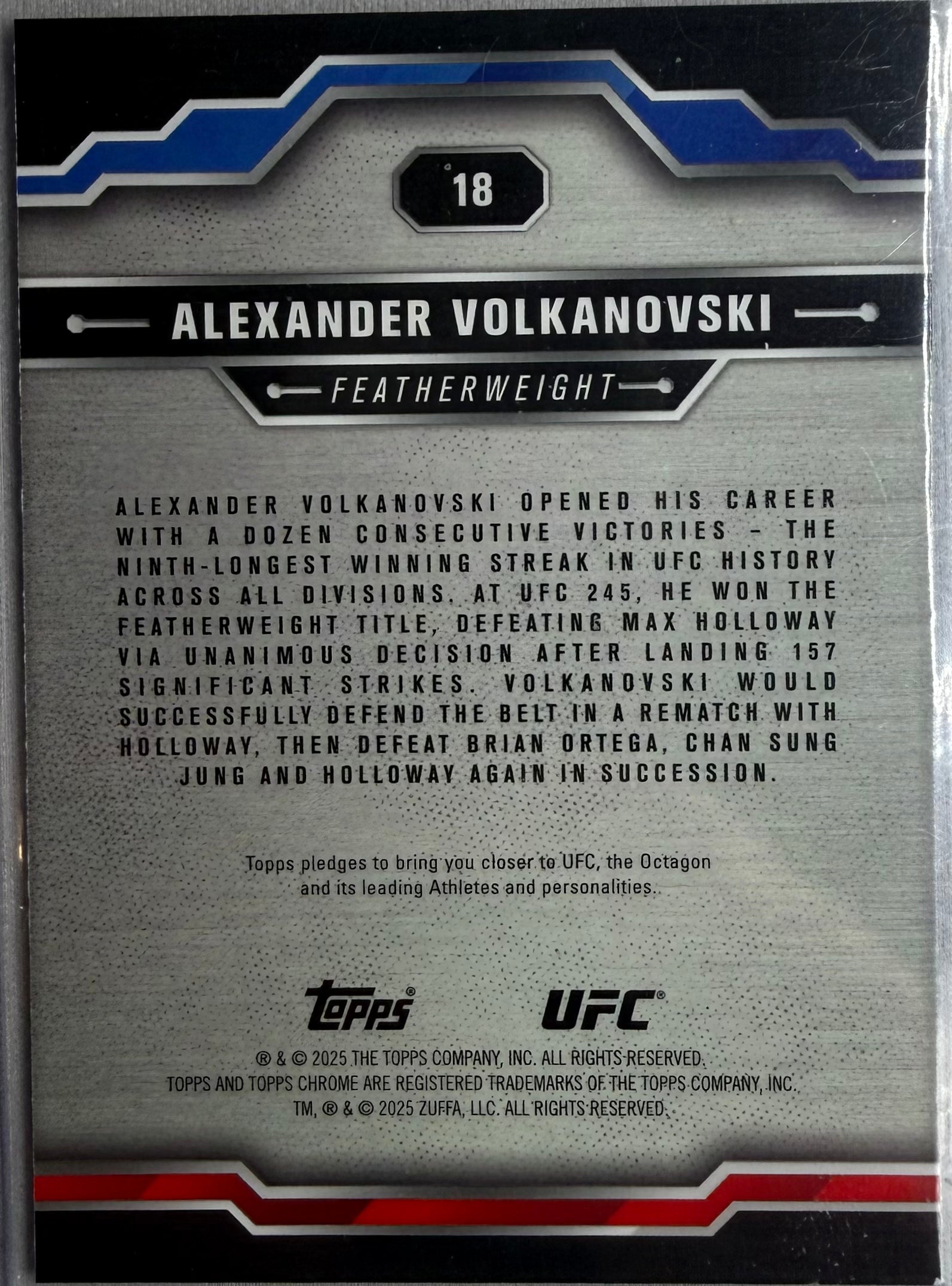 Alexander Volkanovski 2025 Topps Chrome UFC Purple Refractor #18