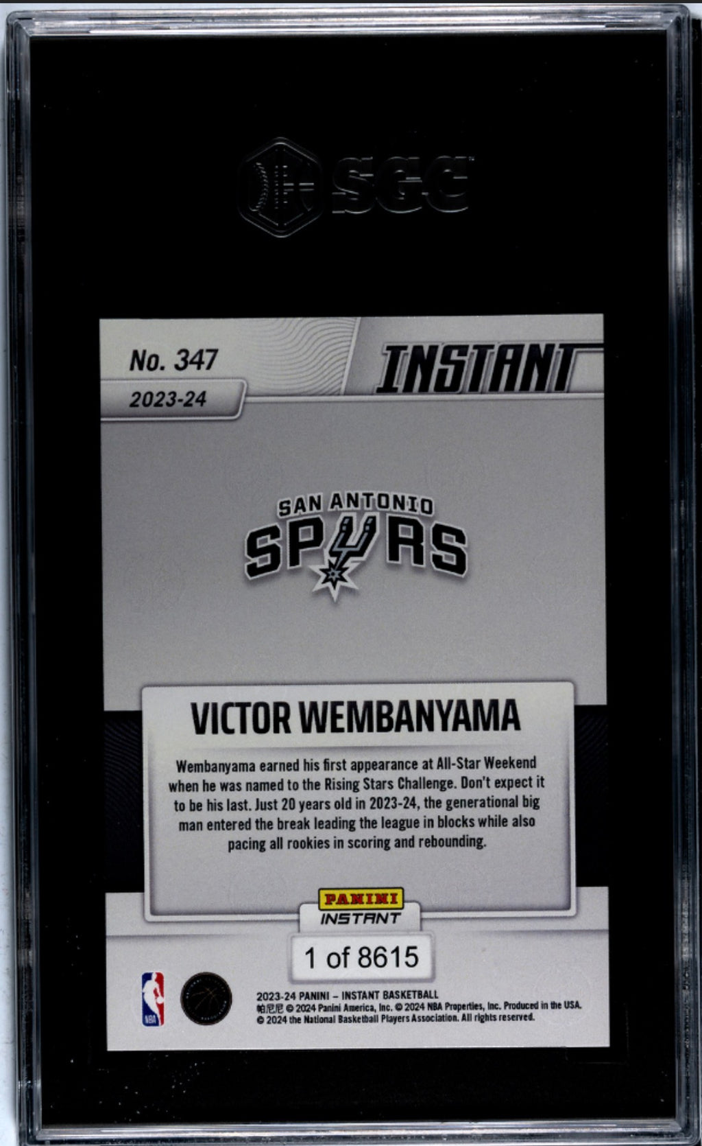 2023-2024 Panini Instant Victor Wembanyama /8615 #347 BGS Gem Mint 10