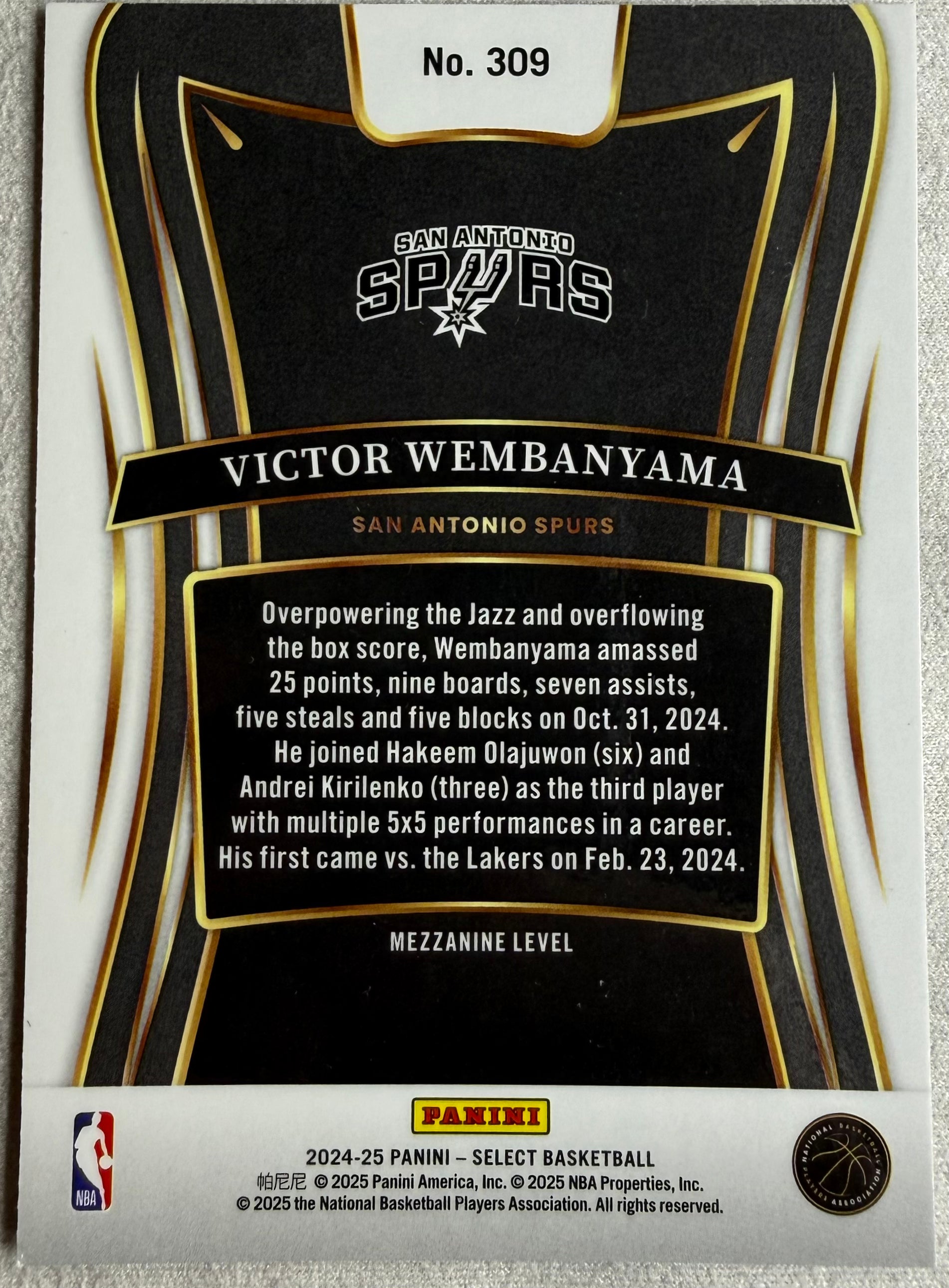 2024-25 Panini Select Mezzanine Level Victor Wembanyama #309